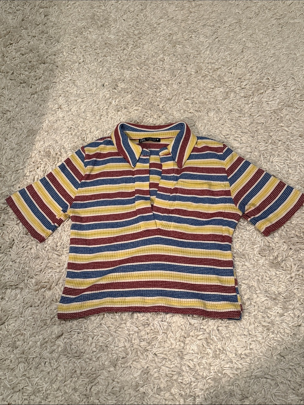 Zara Multicolor Striped Polo in Red, Yellow & Blue